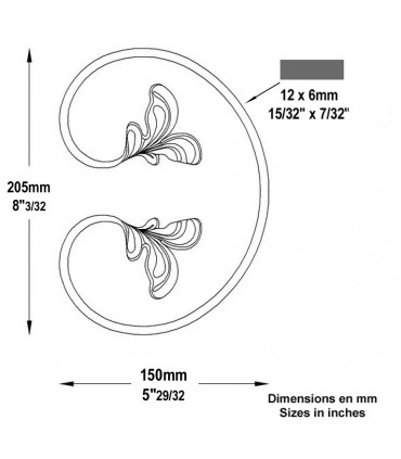 Volute feuille en C H205x150mm 12x6mm