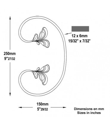 Volute feuille en C H250x150mm 12x6mm