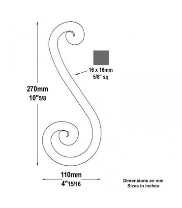 Volute noyaux en S H270x110mm 16x16mm