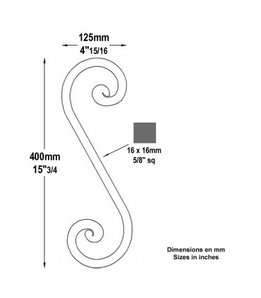 Volute noyaux en S H400x125mm 16x16mm