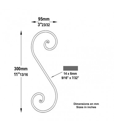Volute noyaux en S H300x95mm 14x6mm