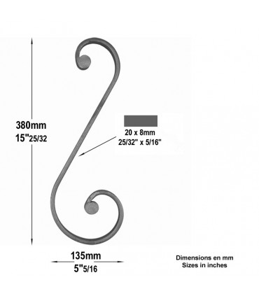 Volute noyaux en S H380x135mm 20x8mm