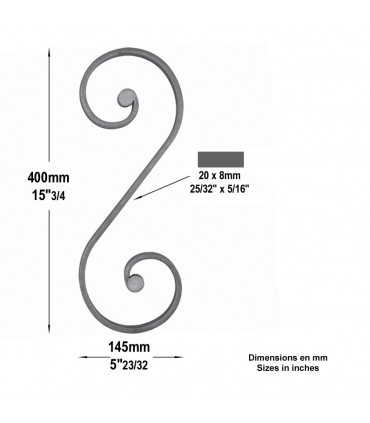 Volute noyaux en S H400w145mm 20x8mm