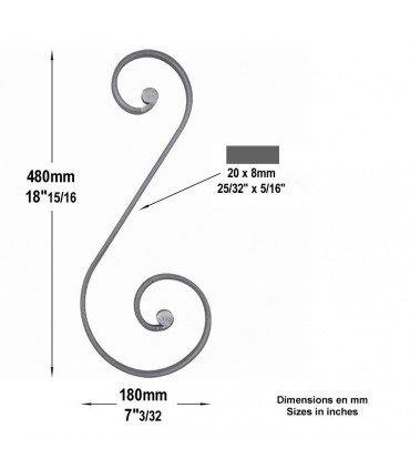 Volute noyaux en S H480x180mm 20x8mm