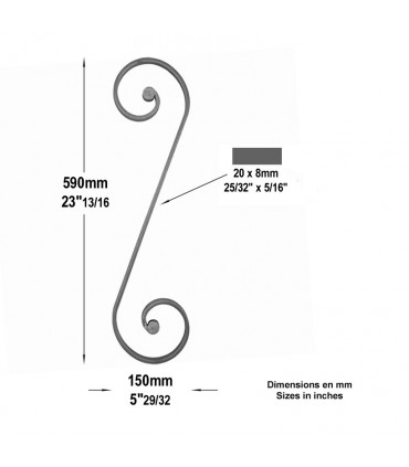 Volute noyaux en S H590x150mm 20x8mm
