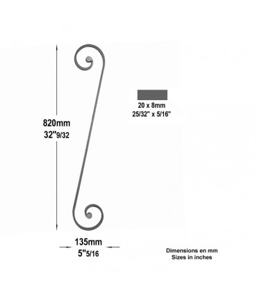 Volute noyaux en S H820x135mm 20x8mm