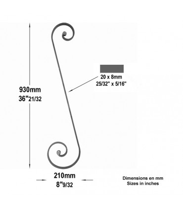 Volute noyaux en S H930x210mm 20x8mm