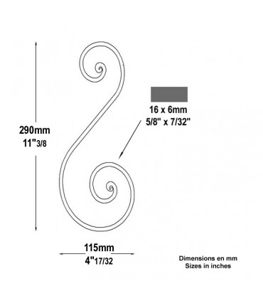 Volute noyaux en S H290x115mm 16x6mm