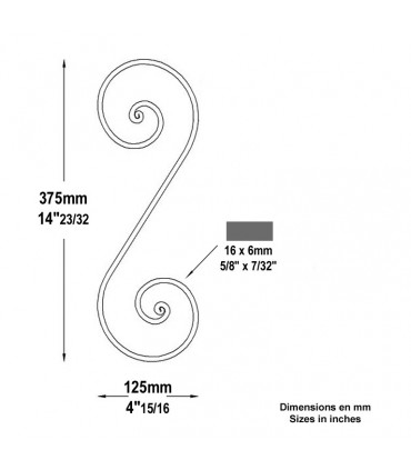 Volute noyaux en S H375x125mm 16x6mm