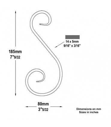 Volute alu en S H185x80mm 14x5mm