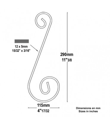 Volute alu en S H290x115mm 12x5mm