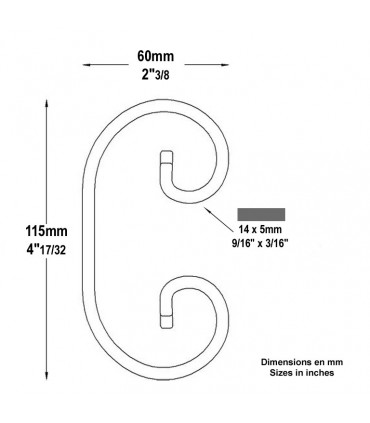 Volute alu en C H115x60mm 14x5mm