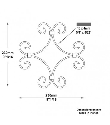 Panneau décoratif H230x230mm 16x4mm
