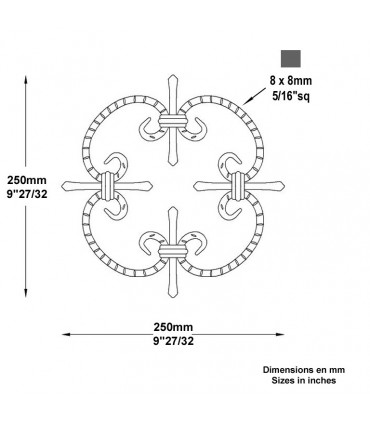 Panneau décoratif H250x250mm carré de 8mm