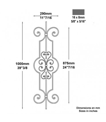 Panneau déco H1000x290mm 16x8mm