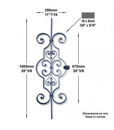 Panneau déco H1000x290mm 16x8mm