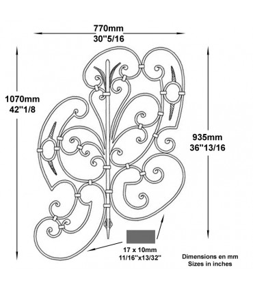 Panneau décoratif H1070 x 770mm acier forgé plat de 17x10mm