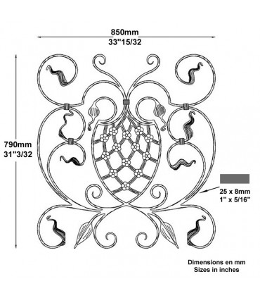Panneau décoratif pour escalier H850 x 790mm plat de 25x8mm