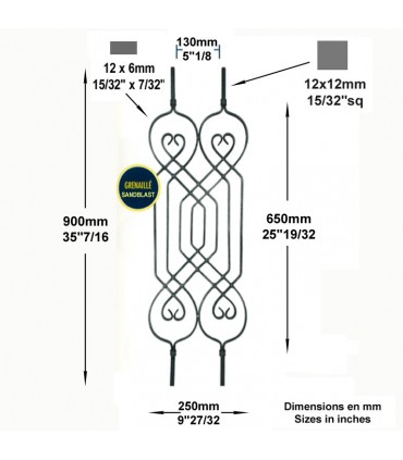 Panneau de décoration double H950 x250mm 12x12mm
