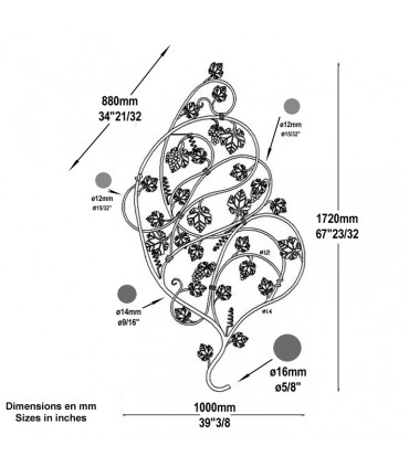 Panneau déco H1720x1000mm Ø16mm