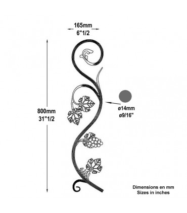 Panneau déco H800x165mm Ø14mm