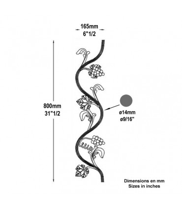 Panneau déco H800x165mm Ø14mm