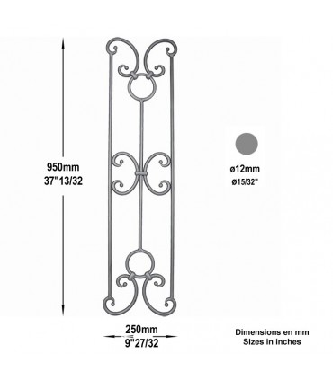 Panneau déco H950x250mm Ø12mm