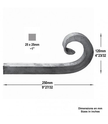 Crosse forgée H250x120mm 25x25mm