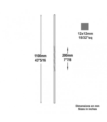 Balustre torsadé H1100mm 12x12mm