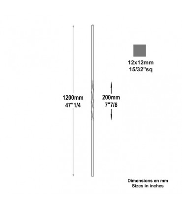 Balustre torsadé H1200mm 12x12