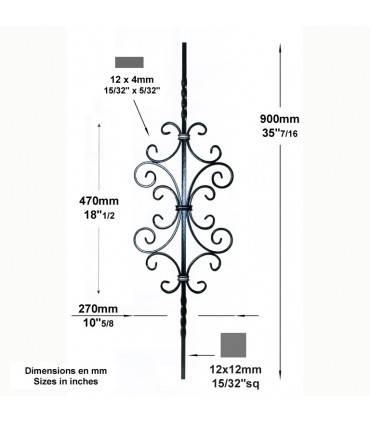 Balustre assemblé H900mm 12x12mm