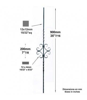 Balustre assemblé H900x200mm 12x12mm