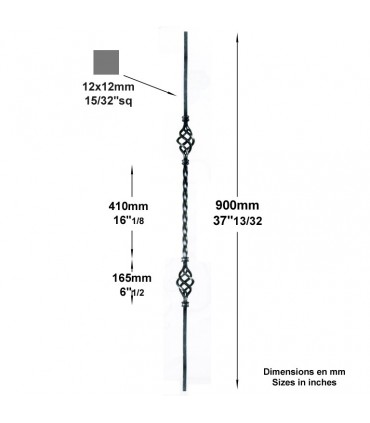 Balustre 1 pigne H950mm 12x12