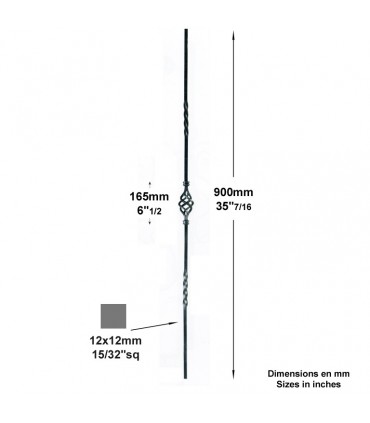 Balustre 1 pigne H900mm 12x12mm
