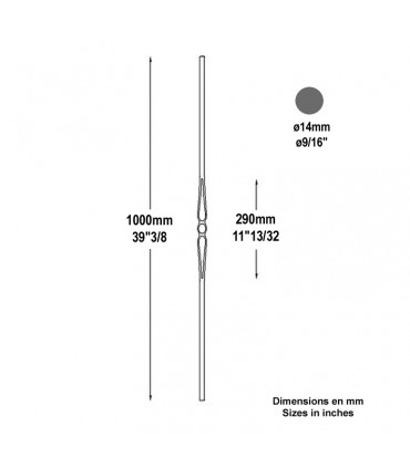 Balustre forgé H1000mm Ø14mm