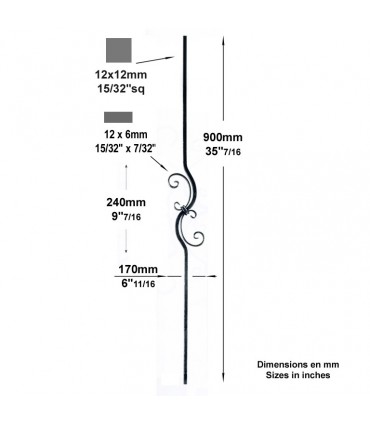 Balustre assemblé H900x170mm 1x12 et 12x6mm