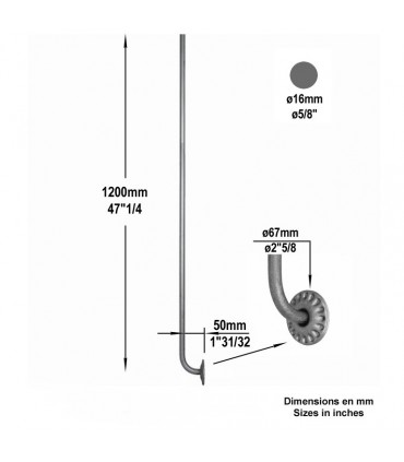 Balustre coudé H1200mm Ø16mm