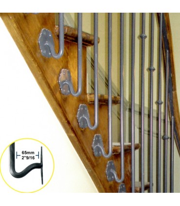 Balustre fer forgé coudé pour escaliers et garde corps H1100mm Ø14mm avec motif central