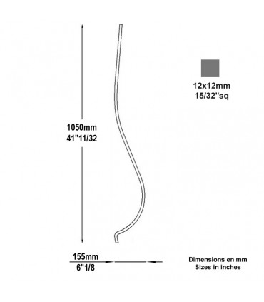 Balustre galbé H1050mm 12x12