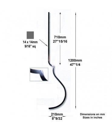 Balustre 2 galbes H1200mm 14x14