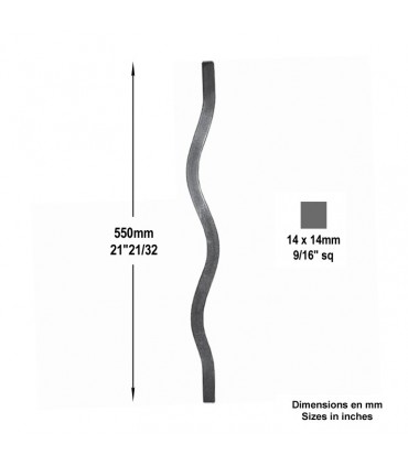 Balustre ondule longueur 350mm carré 14x14mm