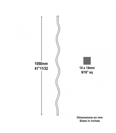 Balustre ondulé H1050mm 14x14mm