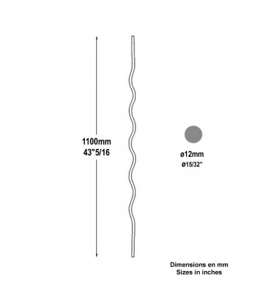 Balustre ondulé H1100mm Ø12mm