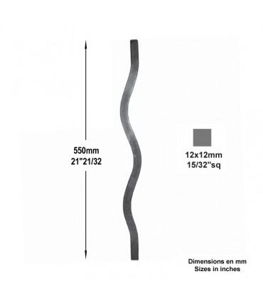 Barreau acier ondulé Hauteur 550mm carré de 12x12mm