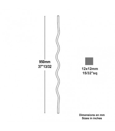 Balustre acier ondulé hauteur 950mm carré de 12x12mm
