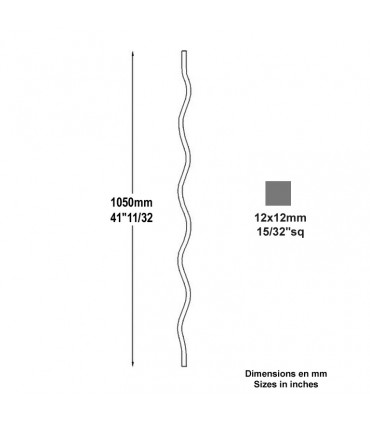 Balustre acier ondulé hauteur 1050mm carré de 12x12mm