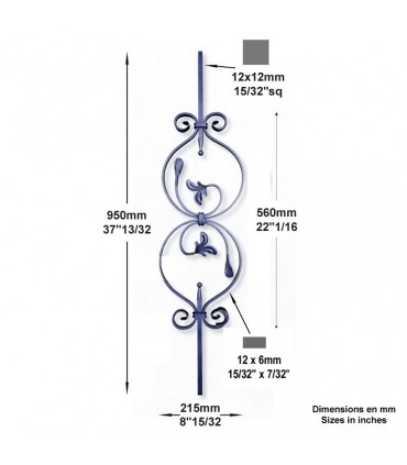 Balustre à motif H950mm 12x12mm et 12x6mm