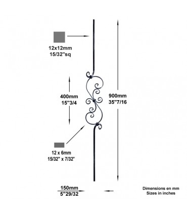 Balustre à motifs H900mm 12x12mm et 12x6mm