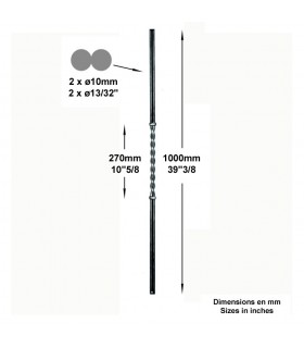 Balustre style artdéco pour escalier hauteur 1000mm 2xØ10mm