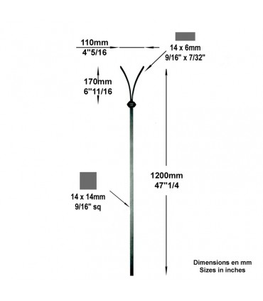 Balustre façon gothique Hauteur 1200mm 14x14mm